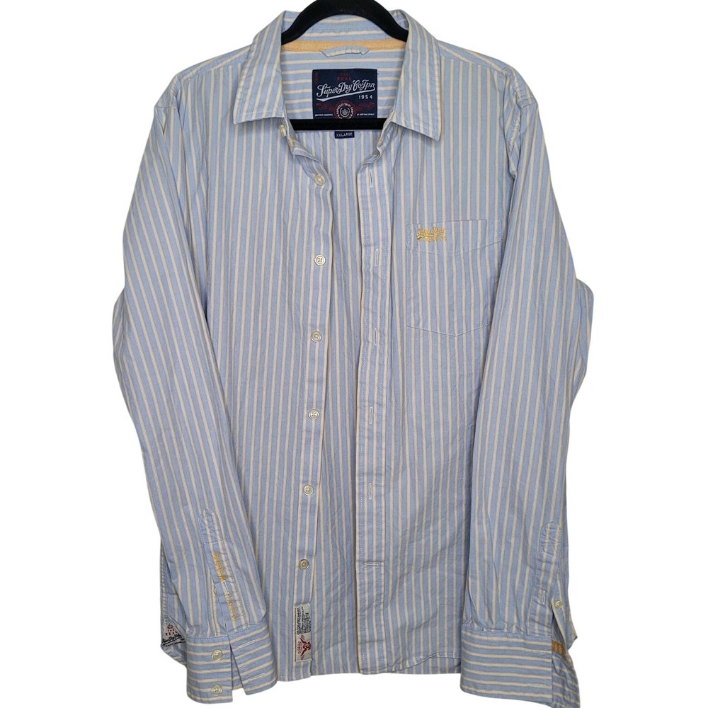 Superdry Co Japan Classic Oxford Striped Button Down Blue Yellow Sz XXL Rare